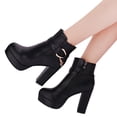 thumbnail image 1 of LSLJS Bottines Courtes pour Femmes Automne/hiver à Talons Hauts Épais Larges en Velours Chaud en Cuir à Tige Basse, Bottines à Talons Hauts pour Femmes, 1 of 9