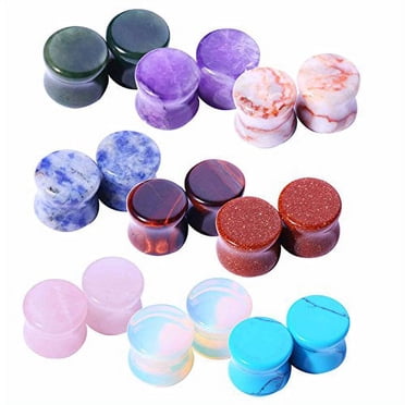 BodyJ4You 18 Pieces Natural Stone Ear Plugs Kit Saddle Style Stretchers Gauges Set 2G (6mm)
