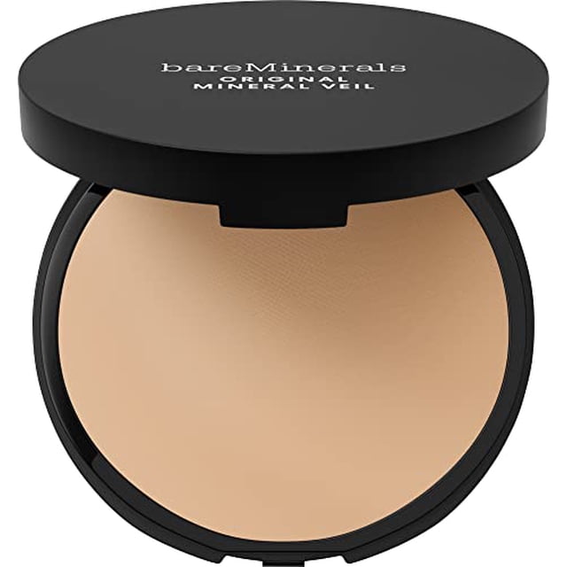bareMinerals Original Voile Minéral en Voile Moyen Transparent, 9 g compact. une Poudre Fixante Légère Conçue pour Prolonger le Maquillage, Réduire l'Apparence des pores et de l'Excès de Sébum, et Estomper les imperfections. le compact Présente un design Noir Épuré avec un Miroir Intégré et un Applicateur pour Houppette, Offrant une Finition Mate Douce pour un Style Impeccable.