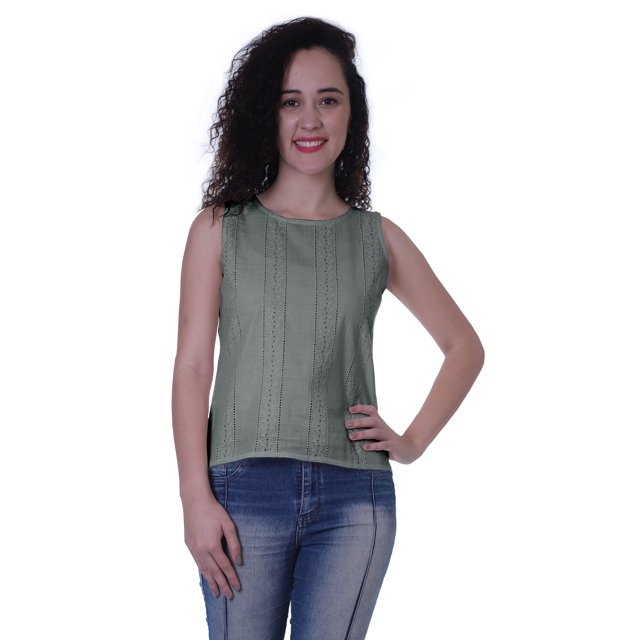 Moomaya Haut Sans Manches Uni pour Femmes Blouse en Schiffli Tunique Décontractée d'Été