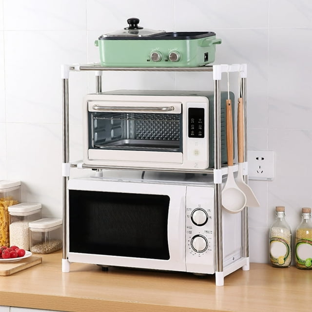 CNKOO Seasonal Savings!shelves Microwave Rack Expandable Countertop Storage Carbon Steel 2 Hooks Kitchen Utensils Tableware Compact Design for Home Efficient Organization|stainless Steel