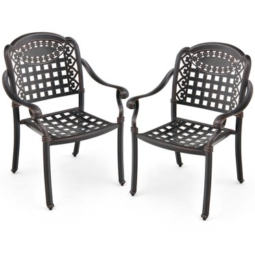 Costway 2pcs Patio Cast Aluminum Armrest Chairs Dining Stackable Outdoor Bronze