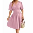 thumbnail image 3 of Robe Femme Été Décolleté en V Profond Élégante Mini-Robe à Volants Taille Robes Rose Pâle L, 3 of 10