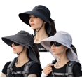 thumbnail image 1 of Lot de 3 Chapeaux de Soleil Queue de Cheval pour Femmes avec Rabat de Nuque, Grand Bord, Protection UV, Chapeau Bob, Été, Plage, Pêche, Randonnée, Jardin, UPF 50+, 1 of 5