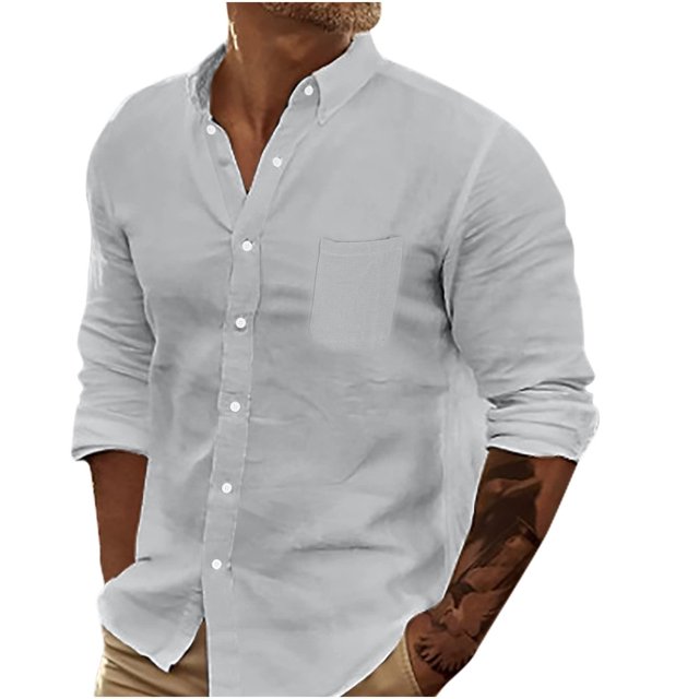 JUNWELL BLVB Men‘s Long Sleeve Button down Shirt Casual Loose Solid Color Work Business Beach Vacation Tops Tee White