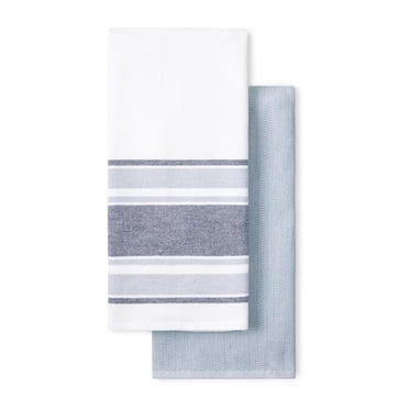 Ensemble de 2 torchons de cuisine teints en fil Beautiful Home by Drew Barrymore, bleuet, 51 cm (L) x 76 cm (l)