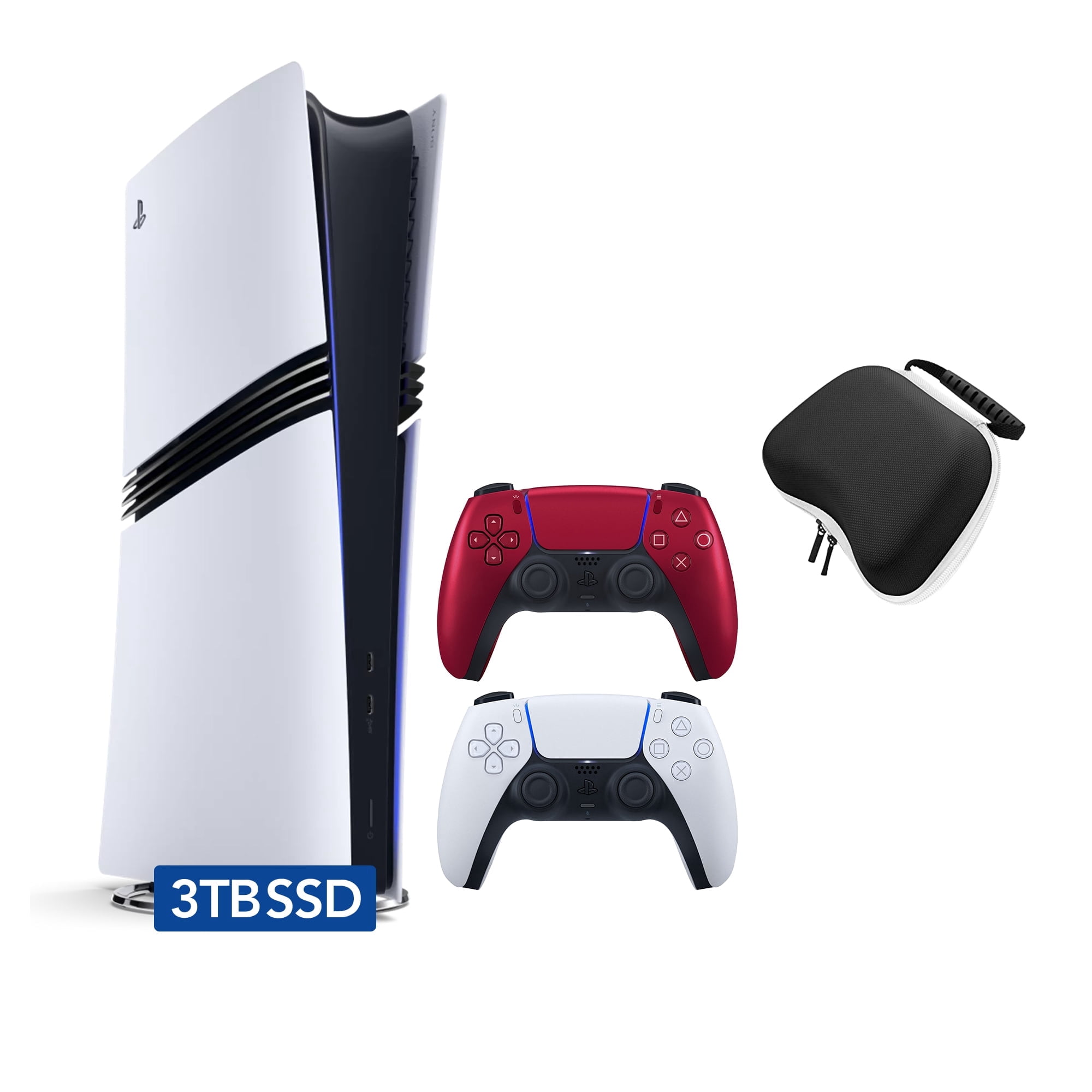 PlayStation 5 Pro 3TB SSD Digital Console with Two Controllers, White and Volcanic Red DualSense and Mytrix Hard Shell Protective Controller Case - Flagship PS5 Pro Console