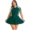 thumbnail image 2 of RUNQHUI Maillot de Bain une Pièce pour Femmes Grande Taille, Maillot Dermoprotecteur, Surf, Imprimé Tropical, Robe de Bain Rembourrée, Plage, Vert 5TG, 2 of 7