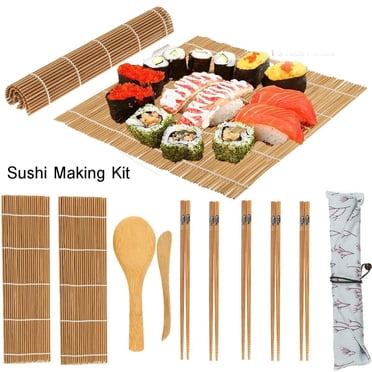 WALFRONT Ensemble de 13 Pcs/ensemble Trousse de Fabrication de Sushi en Bambou Famille Bureau Fête Gadget de Sushi Fait Maison pour Amateurs de Cuisine, Trousse de Sushi, Trousse de Fabrication de Sushi