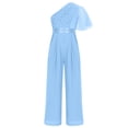 thumbnail image 3 of Miaeowve Girls Jumpsuit Summer Sequins One Shoulder Beaded Wide Leg Rompers One Piece Outfits with Pockets Light Blue 6, 3 of 5