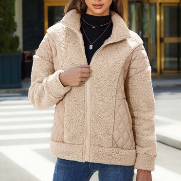 Simua Women's Casual Stand Coallar Zip Up Thick Hoodies Long Sleeve Fleece Sweatshirts Color Patchwork Jacket Coat with Pockets