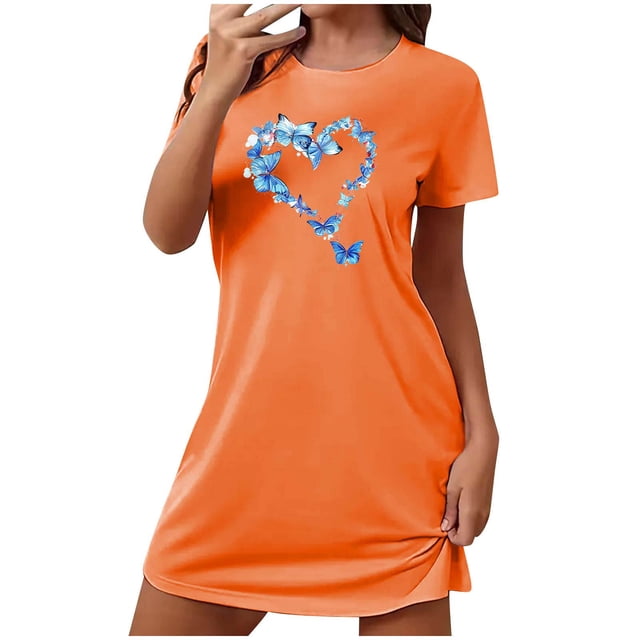 Rbaofujie Pyjama pour Filles Nuisette Courte Surdimensionnée pour Femmes Mode Imprimé sur la Poitrine Robe de Nuit à Manches Courtes Vêtements de Nuit pour Femmes