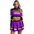 thumbnail image 1 of iiniim Costume de Pom-Pom Girl pour Femmes Uniforme de Cheerleading 2 Pcs Tenue Robe Crop Top avec Jupe Mini Plissée Violet G, 1 of 5