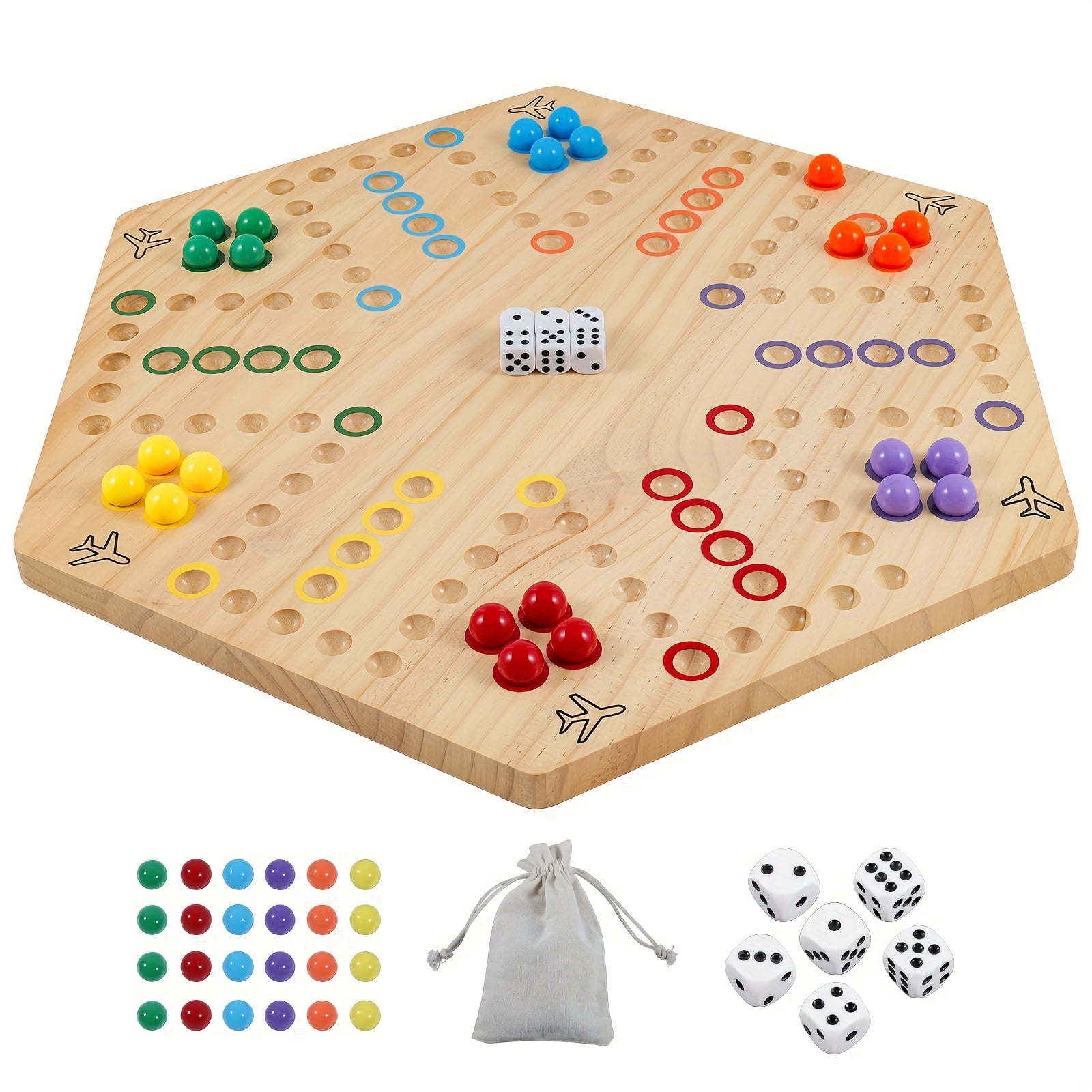 DEBGFS Wahoo Board Game Wooden Original Aggravation Board Game Classic 2 Side Painted Fast Track Game For 4 Player And 6 Player With 30 Marbles  11 Dices For Family Game Night (6large  L