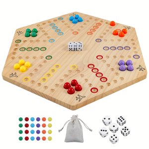 DEBGFS Wahoo Jeu de société en bois Original de tableau d'aggravation jeu classique 2 Jeu de piste rapide peint latéral pour 4 Et le joueur 6 Joueur avec 30 Marbre 11 Dices pour la soirée de jeux de famille (6large L