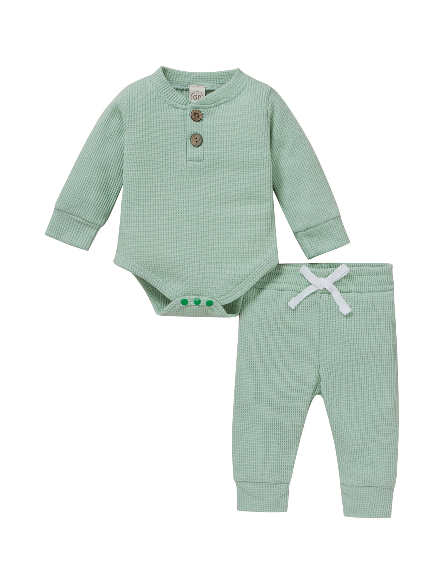 Gupgi Ensemble 2 Pcs pour Tout-Petit, Barboteuse à Manches Longues à Col Henley + Pantalon Décontracté