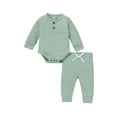 thumbnail image 1 of Gupgi Ensemble 2 Pcs pour Tout-Petit, Barboteuse à Manches Longues à Col Henley + Pantalon Décontracté, 1 of 8