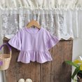 thumbnail image 4 of Plebaso Hauts de Robe pour Filles en Coton à Manches Courtes Évasées, Chemises à Volants pour Tout-Petits, Col Rond Décontracté, Blouse Mignonne pour Enfants, 4 of 6