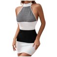 thumbnail image 1 of Birdeem Womens Summer Tight Sexy Temperament Open Back Hanging Neck Knitted Contrast Color Dress, 1 of 8
