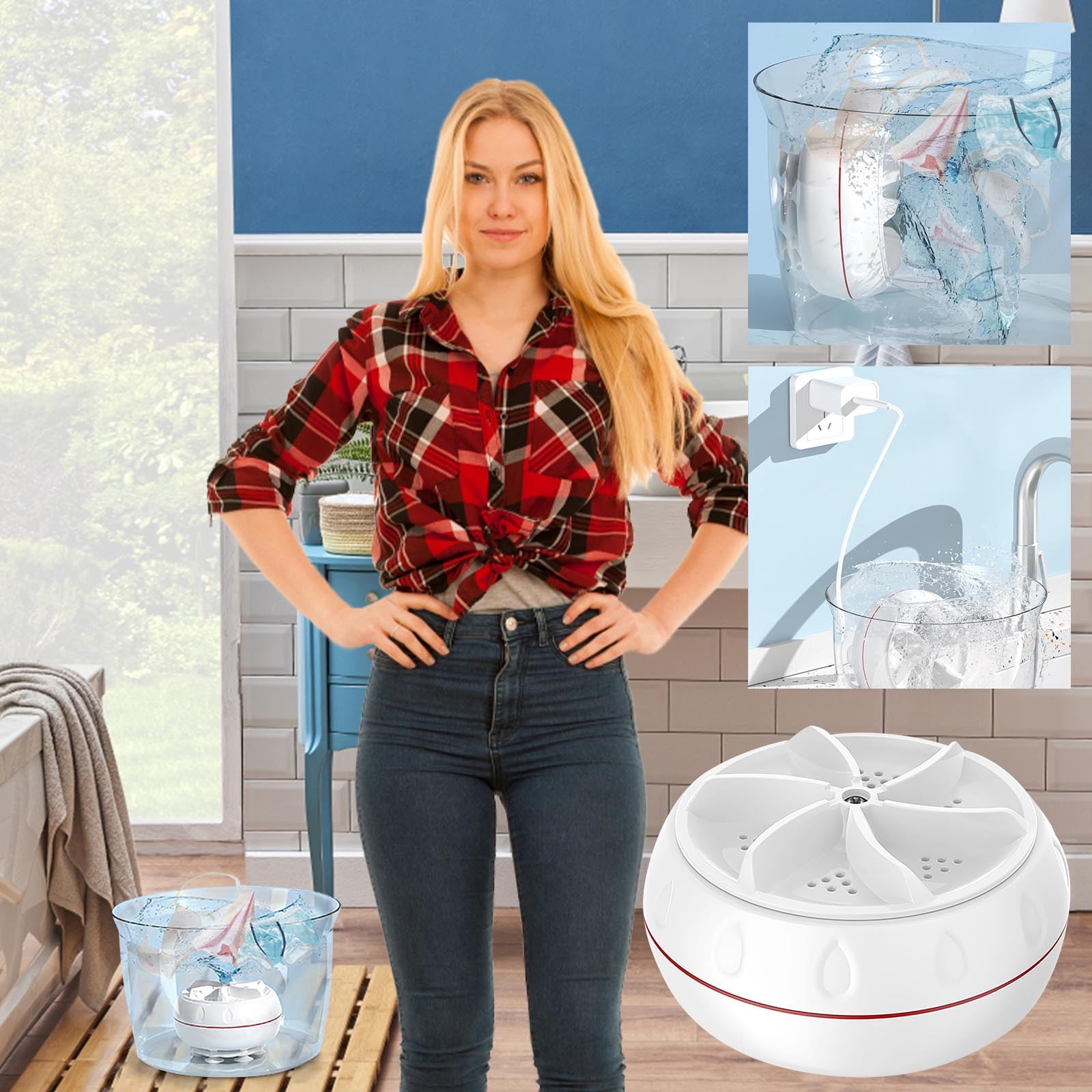 Folding Portable Mini Washing Machine, Ultrasonic Turbo Washer for Socks and Underwear, USB Powered, Compact for Dorm, Travel, or Lazy Use