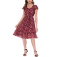 thumbnail image 1 of INSPIRE CHIC Robe pour Femme Florale à Encolure Carrée, Manches Volantées Style Cap, Midi à Volants, Robe d'Invitée de Mariage m Bourgogne, 1 of 6