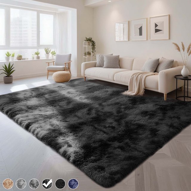 CozyDesg 8ft x 10ft Area Rugs, Soft Fluffy Area Rugs Floor Mat Floor Rugs for Living Room Bedroom Modern Decor Carpet, Blak Grey