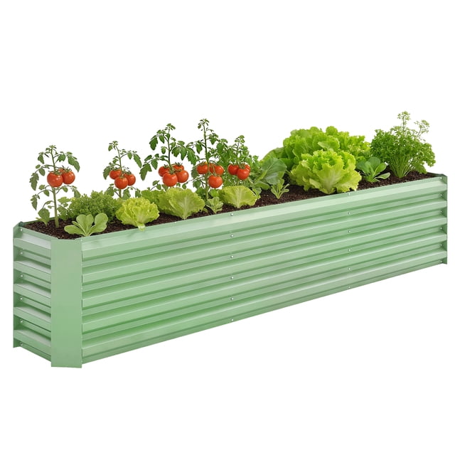 Outsunny 8x1.3x1.5ft Galvanized Raised Garden Bed, Open Bottom Light Green