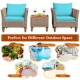 thumbnail image 4 of Costway 3PCS Patio Rattan Furniture Set Wood Table Top Cushion Sofa Turquoise, 4 of 9