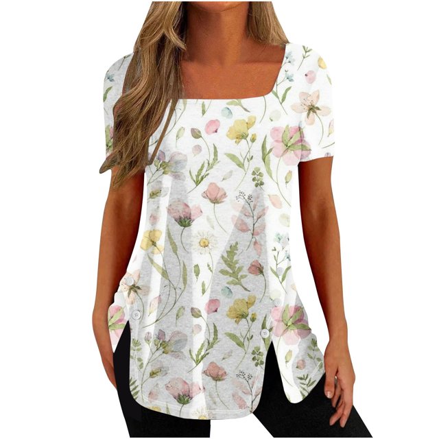 Birdeem Mode Femmes Été Manches Courtes Col Carré Chandail Uni Blouse Décontractée Hauts