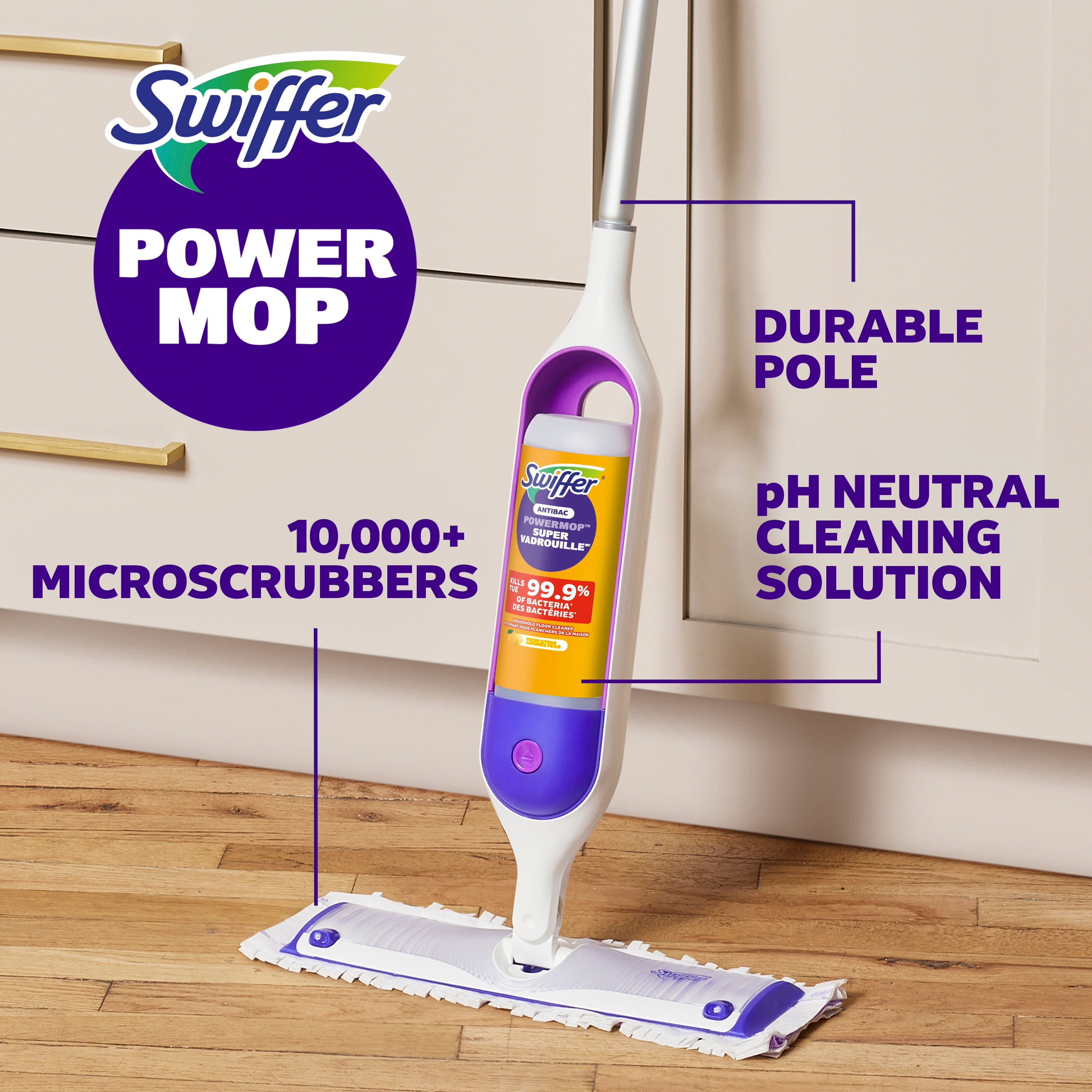 Swiffer SuperVadrouille, recharge de solution antibactérienne, Citron, paquet de 1