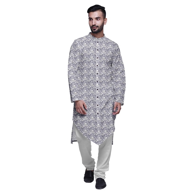 Atasi Ensemble Kurta Pyjama Long pour Hommes à Col Mandarin Imprimé Tenue Décontractée pour Garçons