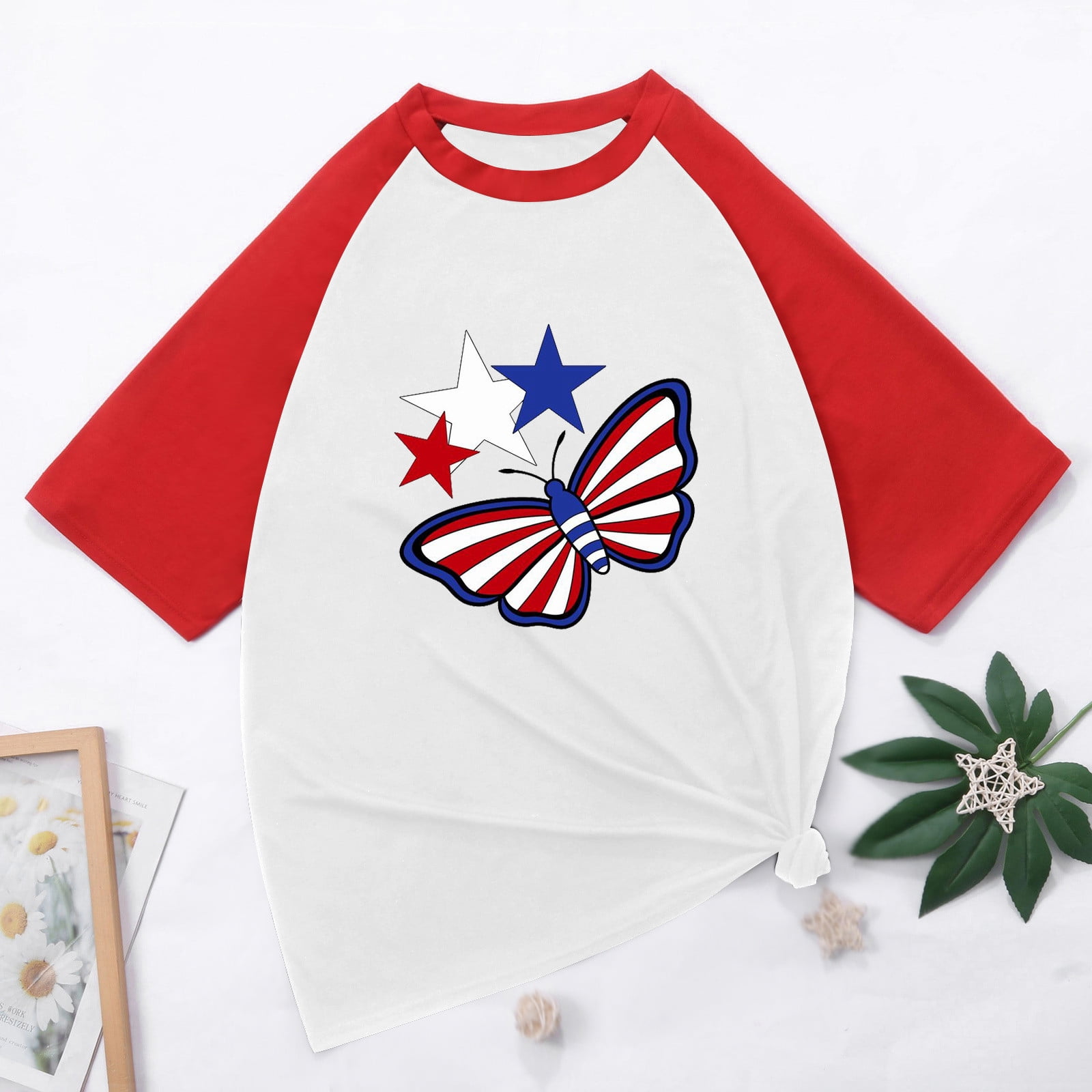 T-Shirts pour Hommes Snoarin Hommes Décontracté Mode Patchwork Col Rond Chandail Imprimé T-Shirt Manches Courtes Hauts Chandails du 4 Juillet pour Hommes en Liquidation