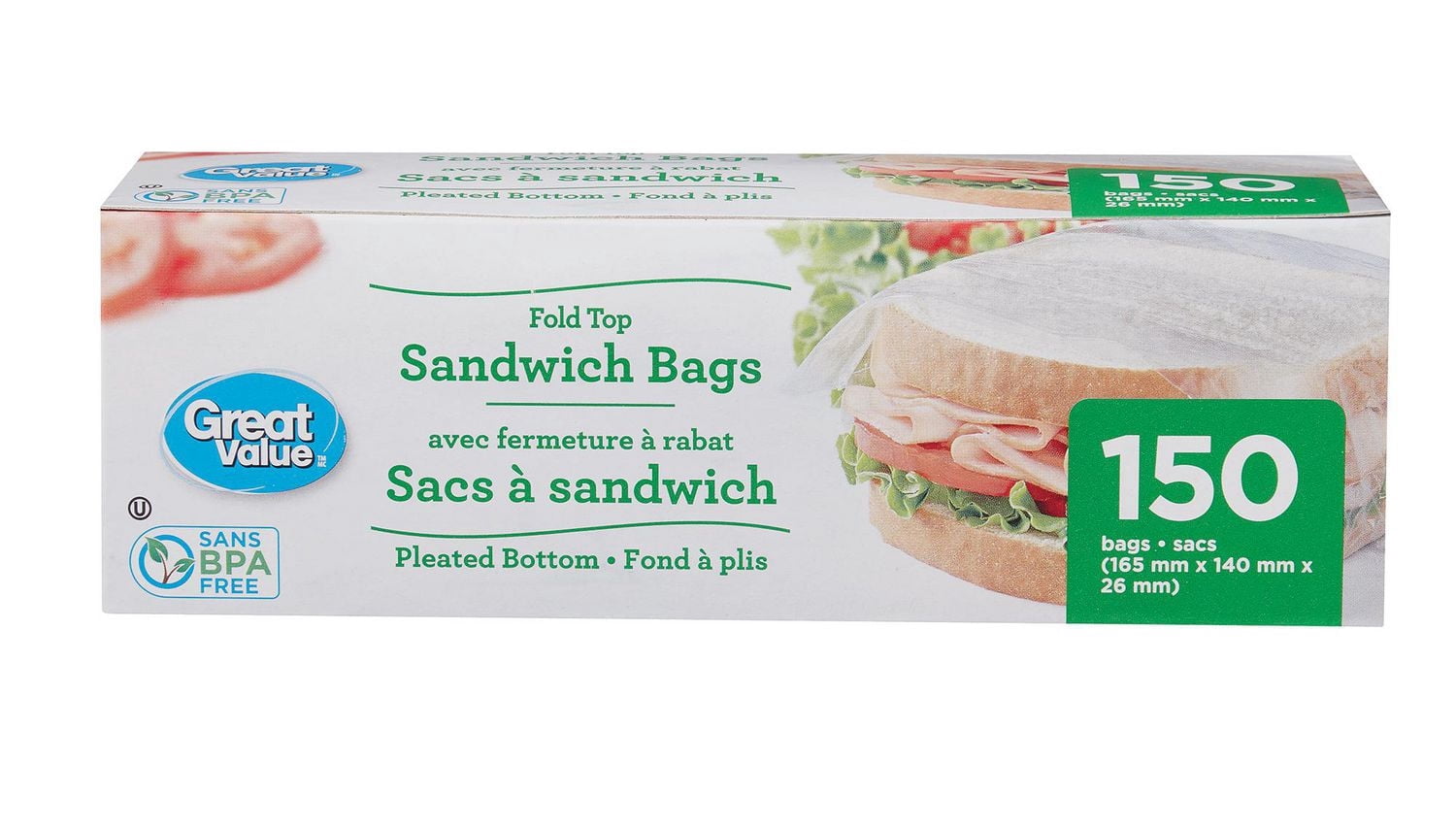 Great Value Fold Top Sandwich Bags, 150 Bags - Walmart.ca