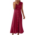 thumbnail image 2 of Ovzne Robes pour Femmes Robe Femme Été Coton et Lin Couleur Unie Décontractée Col Rabattu Sans Manches Robe à Boutons Robe Femme Liquidation, 2 of 6