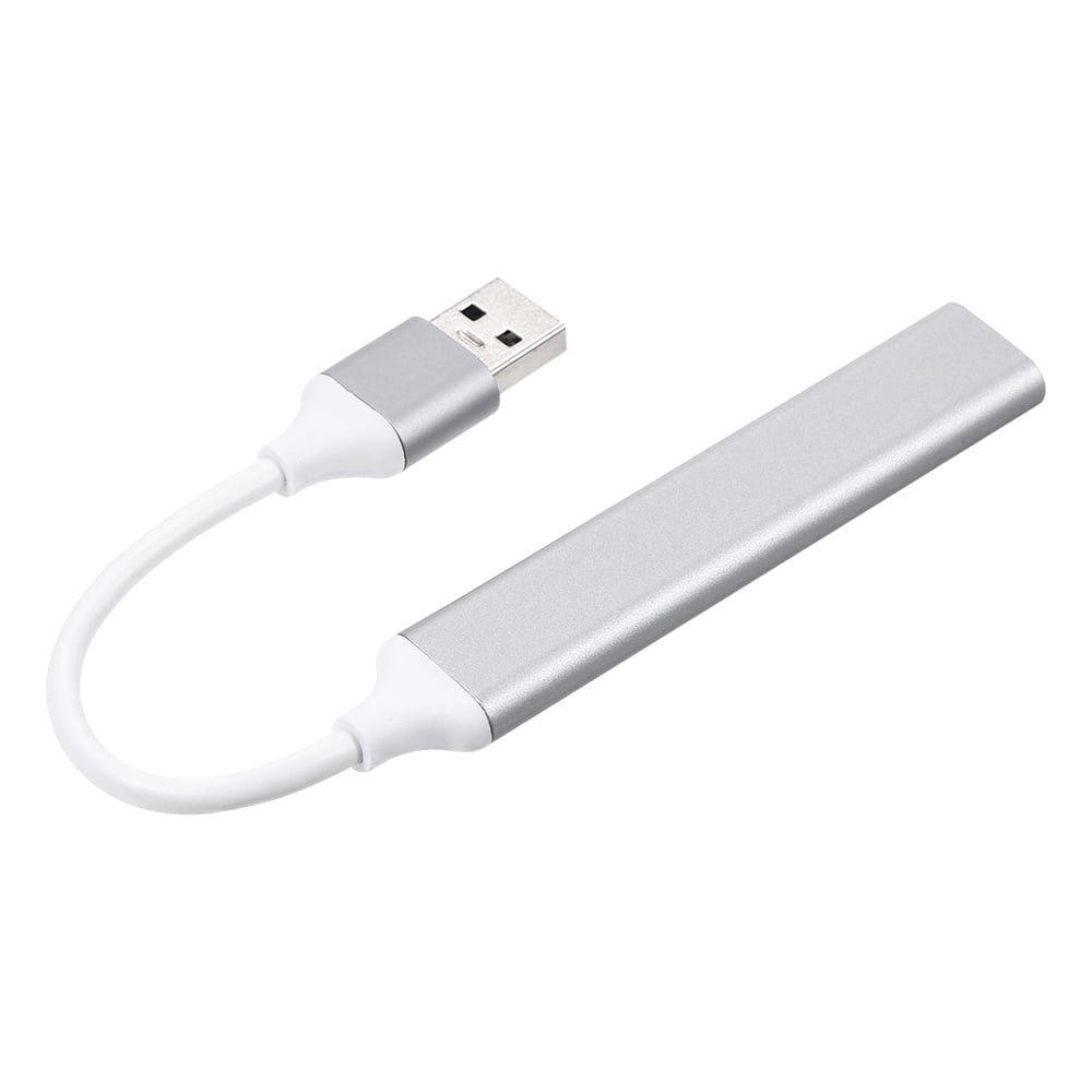 Portable USB Hub USB Adapter 4-in-1 Aluminum Alloy Hub with USB2.0/USB3.0 Ports Wide Compatibility Silver