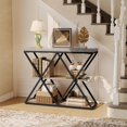 thumbnail image 1 of 3-Tier Industrial Entryway Console Table - X-Shaped Metal Frame & Open Storage Shelves, Ideal Hallway Accent Table, 1 of 9