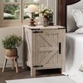 thumbnail image 2 of GloryStar Rustic 2-Tier Nightstand with USB Charging, Farmhouse Bedside Table with Sliding Barn Door for Bedroom, 2 of 8