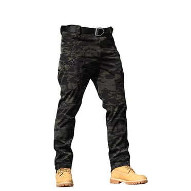 Liquidation! Hontri Salopette Extensible d'Extérieur pour Homme à Couleur Unie à Imprimé Camouflage avec Grandes Poches, Pantalon Ample et Doux, Pantalon d'Entraînement Imperméable, Pantalon Cargo pour Homme Gris Foncé L