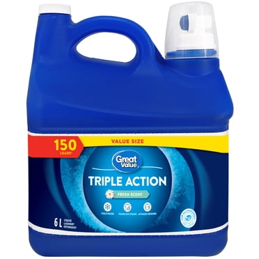 Great Value Détergent à lessive liquide Action Triple parfum de fraîcheur, 150 brassées, 6 L