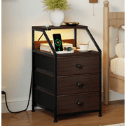 GUNAITO Nightstand with Charging Station Side Table with 3 Drawers End Table with Open Shelf Bedside Table with USB Ports and Outlets Nightstand for Bedroom,Brown