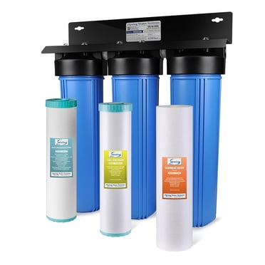 iSpring Système de Filtration d'Eau pour Toute la Maison, Réduit les Sédiments, le Fer, le Sulfure d'Hydrogène, les PFAS, le Plomb, le Chlore, la Chloramine, le Manganèse, Système de Filtration d'Eau pour Toute la Maison à 3 Étapes, Modèle : WGB32B-MKS