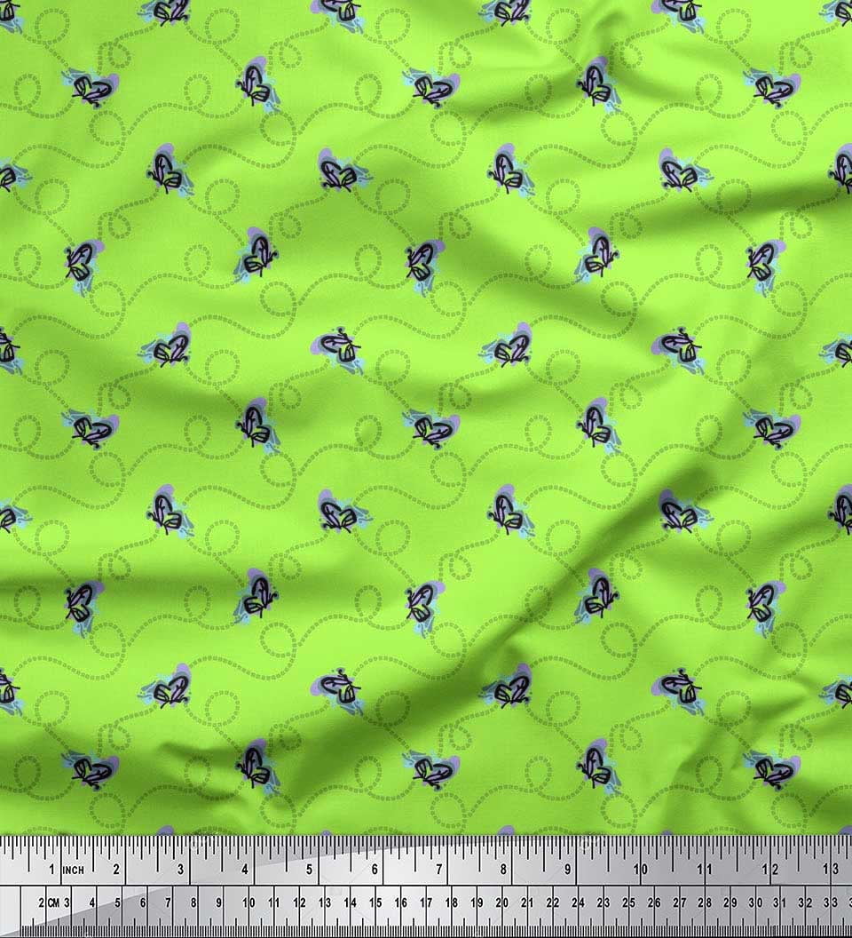 Soimoi Green Rayon Crepe Fabric Insect & Texture Print Fabric by The Yard 46 Inch Wide