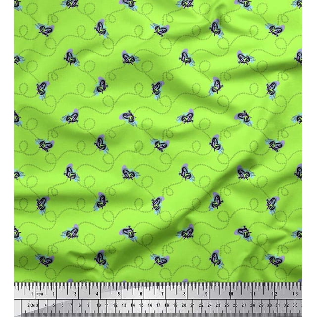 Soimoi Green Rayon Fabric Insect & Texture Decor Fabric Printed BTY 42 Inch Wide