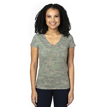 T-Shirt à Manches Courtes Col en V pour Femmes - Vert Hexagonal - TG