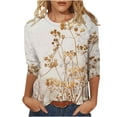 thumbnail image 1 of HKEJIAOI T-Shirts à Manches 3/4 pour Femmes à Imprimé Floral, Col Rond, Coupe Ample, T-Shirts Décontractés Mode, Chandails à Enfiler, Kaki-B m, 1 of 5
