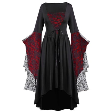Vêtements Gothiques pour Femmes Robe Médiévale pour Femmes Grande Taille Vêtements Gothiques pour Hommes Formel Halloween Dentelle Squelette Punk Robe Médiévale pour Femmes Grande Taille Robe Médiévale pour Femmes Robe Courte Rétro