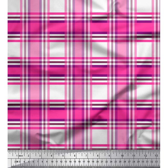 Soimoi Satin Silk Fabric Gingham Check Printed Fabric 1 Yard 42 Inch Wide