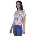 thumbnail image 2 of Moomaya Haut Court Imprimé pour Femmes Été Décontracté T-Shirt à Col à Fermeture à Glissière, 2 of 7