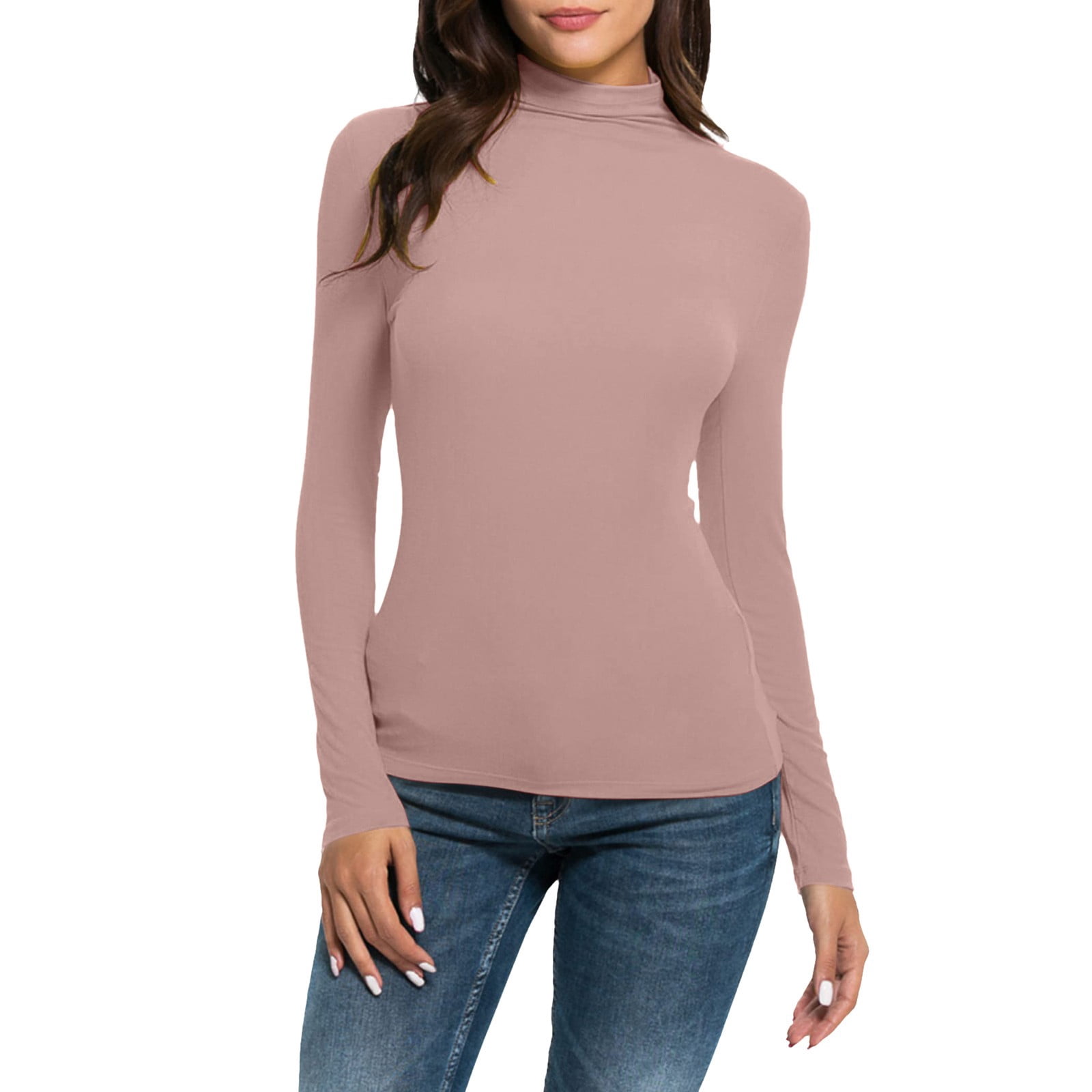 Kcodviy Femmes Uni Manches Longues Hauts Thermiques pour Femmes Grande Taille Col Roulé Simulé Blouse Hauts sous-Vêtements Thermiques pour Hommes Ensemble Haut et Bas Coupe Ajustée Extensible Couche Haut Thermique Femmes Paquet T-Shirts