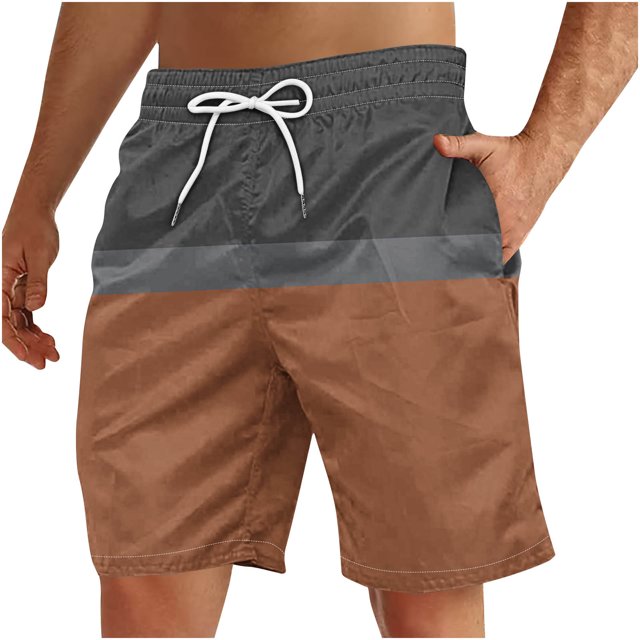 Plebaso Men's Color Block Shorts Beachwear Vacation Shorts Drawstring Summer Casual Shorts with Pockets